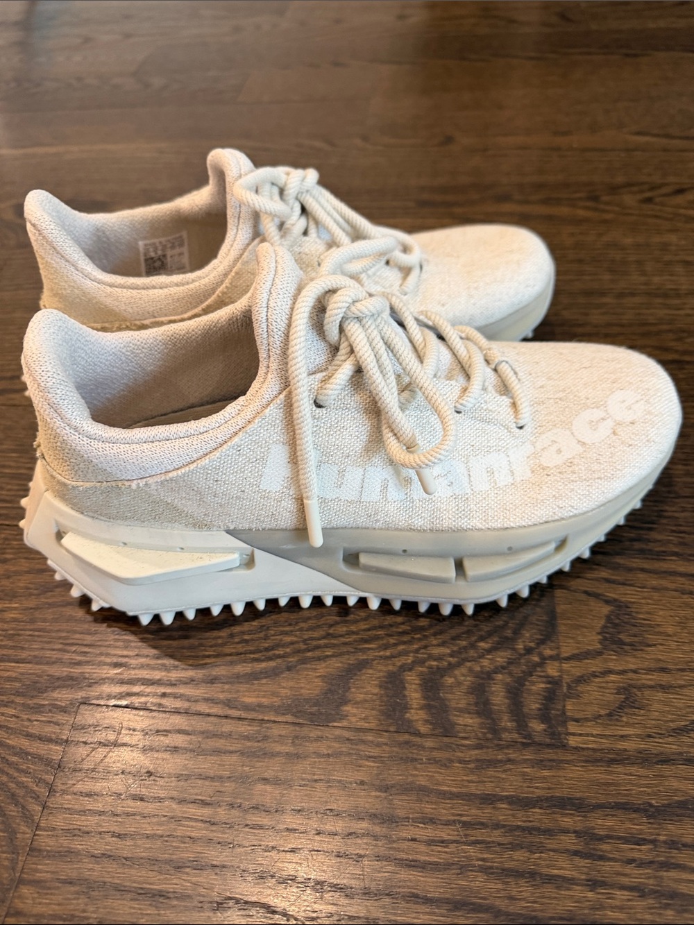 Humanrace Adidas Beige Knit Lace-Up Sneakers